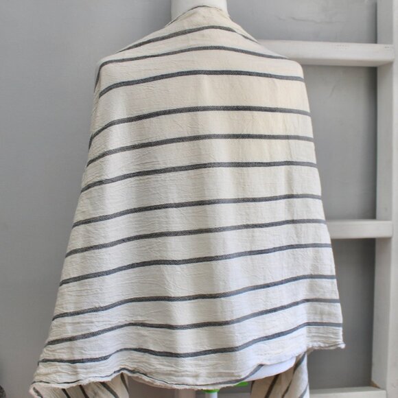 Vince Cream Gray Striped Cotton Gauze Stripe Rectangle Finge Scarf NWT - Picture 4 of 7